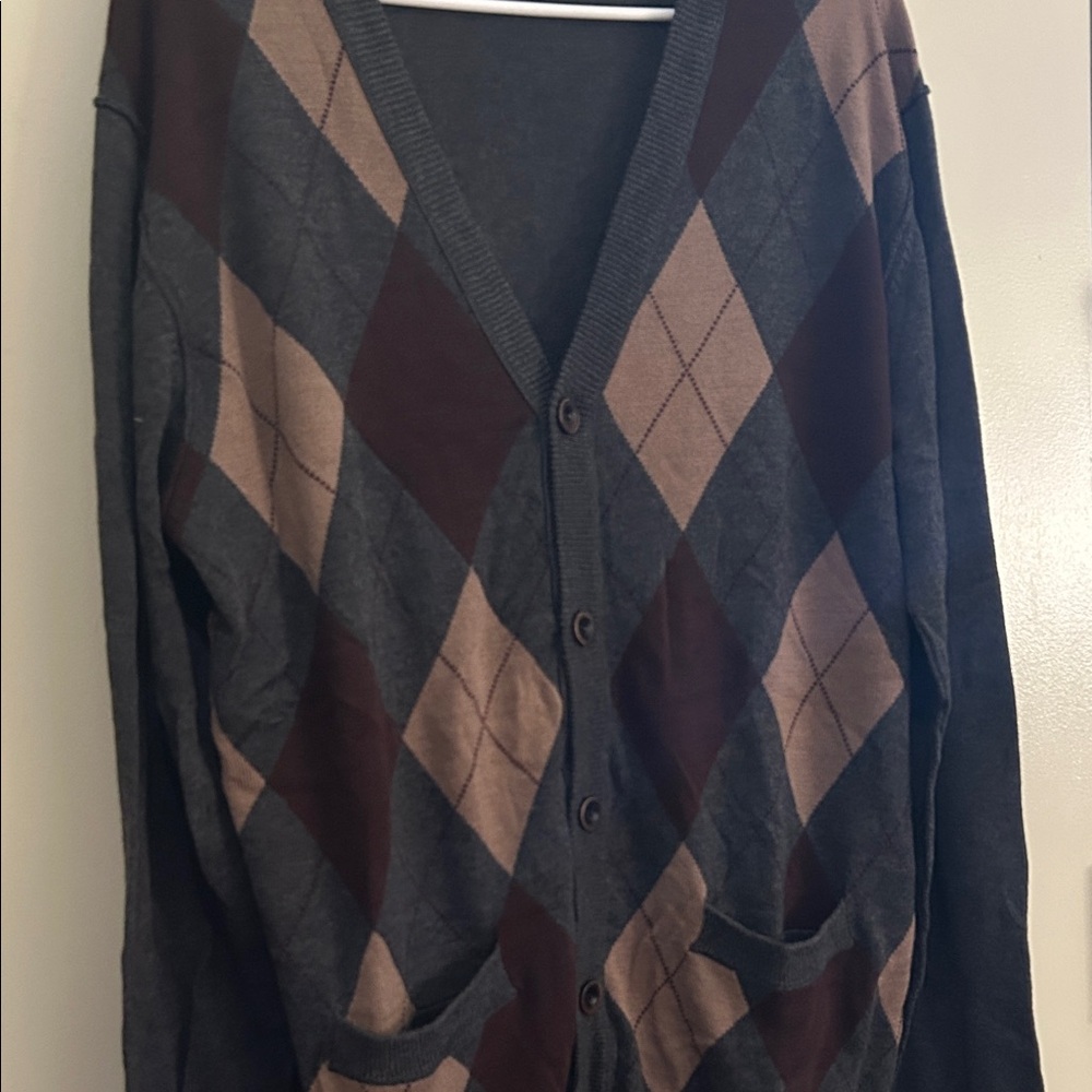 Men's Argyle Cardigan Sweater - Brown and Gray